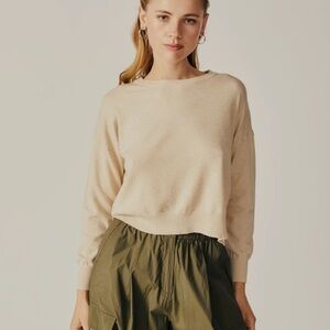 Deluc Polly Relaxed Fit Cropped Viscose Blend Crew Sweater - ecru/beige